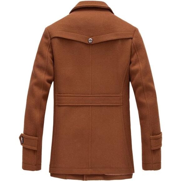 Men's Stand Collar Wool-Blend Classic Pea Coat with Removable Inner Collar - Picture 2 of 8